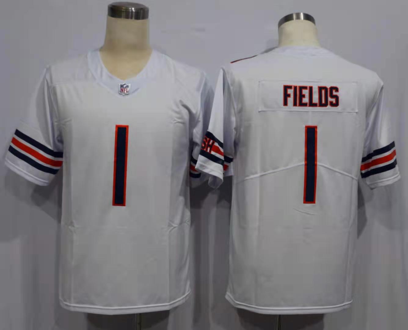 Men's Chicago Bears Justin Fields #1 White Jersey